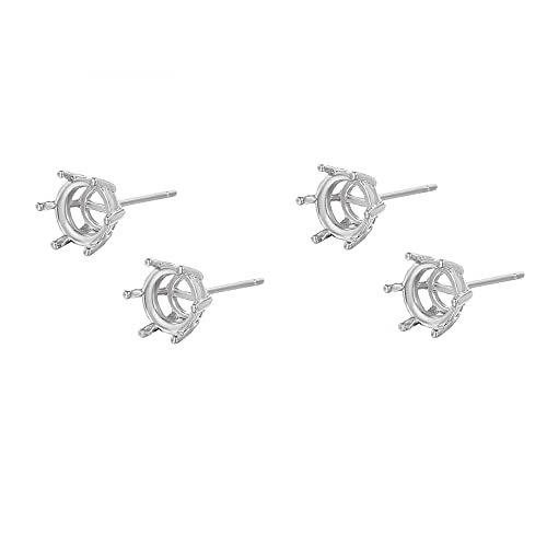 2 Pairs 925 Sterling Silver 6 Pongs Stud Post Earring Base Blank Earwires Cabochon Setting for 5mm Round Gemstone DIY Jewelry Gift for Women(Platina Color)