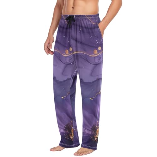 Men's Pajama Pants Violet Floral Marble Sleep Pajama Lounge Pant with Pockets, Elastic Waistband4