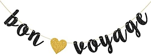 Black Glitter Bon Voyage Party Banner, Moving Away, Going Away, Retirement Party Decorations