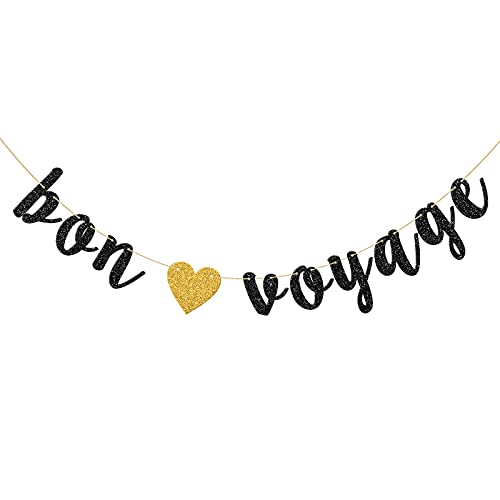 Black Glitter Bon Voyage Party Banner, Moving Away, Going Away, Retirement Party Decorations #TOP13