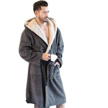 bata Albornoces largos cálidos con capucha de terciopelo coralino de invierno for hombre Albornoz de baño cómodo Unisex para hombres (Color : Dark gray, Size : 4XL)