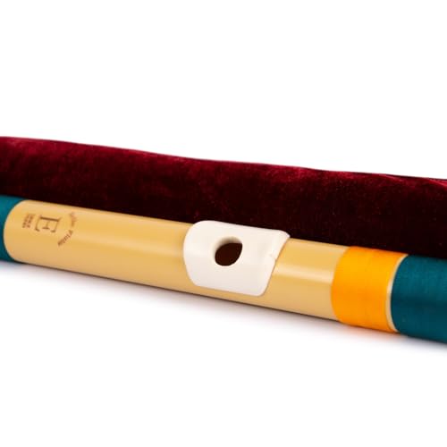 Image of Radhe Flutes | E Natural Right Handed Base Bansuri | Tuned With Tanpura A=440Hz | PVC Flute + Velvet Cover + Hindi & English Flute Lessons | PERENT (Beige Flute With Dark Green & Orange Threads)