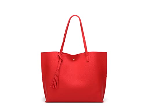 Image of Dreubea Women's Soft Faux Leather Tote Shoulder Bag from, Big Capacity Tassel Handbag
