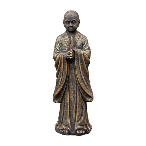 gartendekoparadies.de Statue de Bouddha moine debout, statue de moine en pierre, hauteur 71 cm, 29 kg, grise, résistante au gel, pour l'extérieur (doré)