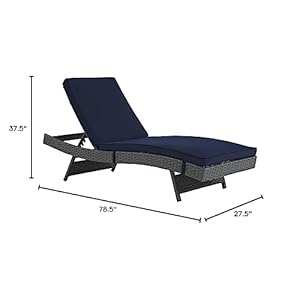 Modway Sojourn Wicker Rattan Outdoor Patio Sunbrella Fabric Chaise Lounge in Canvas Navy