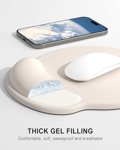 Image of Mouse Pad with Gel Wrist Rest Support, Ergonomic Mouse Cushion with Non Slip Rubber Base Mouse Pad for Laptop, Computer, Gaming, Office (Cream, Round)