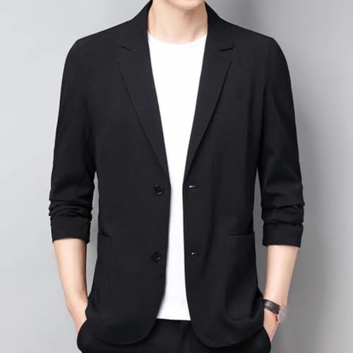 Men's Lightweight Linen Suit Jacket Korean Slim Fit Summer Fall Blazer for Men-Black3