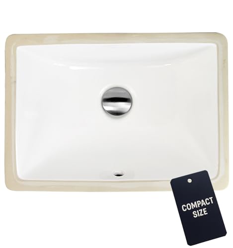 Nantucket Sinks UM-16x11-W, White Undermount Bathroom Sink – 16" x 11" Bath Vanity Sink, Rectangular Bowl, w Overflow, High Gloss White Vitreous China, Scratch & Stain Resistant – Great Point
