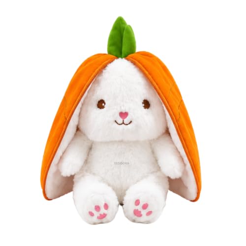 Image of Rabbit with Chain Reversible Carrot Bunny Orange Soft Toy for Girls Boys Kids, Zipper Animal Stuffed Baby Teddy Gift Birthday, 20 cm