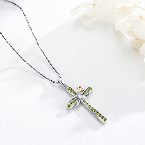 TwoAnts Cross Necklace for Women Sterling Silver Birthstone Pendant Necklace Rose Flower Infinity Cross Necklace Christian Religious Jewelry Birthday Gifts for Women Girls Daughter Friends4