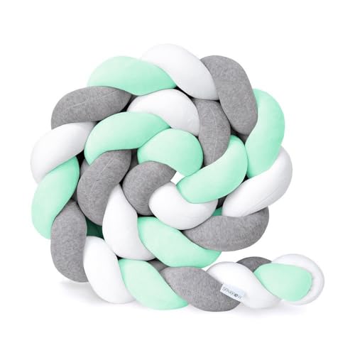 OLHAUYUAN Flätad spjälsängsstötfångare, 3 delar spjälsäng stötfångare flätade, flätade kuddar knutna, 100 % bomull mjuk knut kudde babysäng kudde helt runt flätat skydd