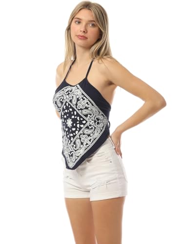 Image of Design by Olivia Women's Sexy Paisley Bandana Halter Top Y2K Crop Shirt