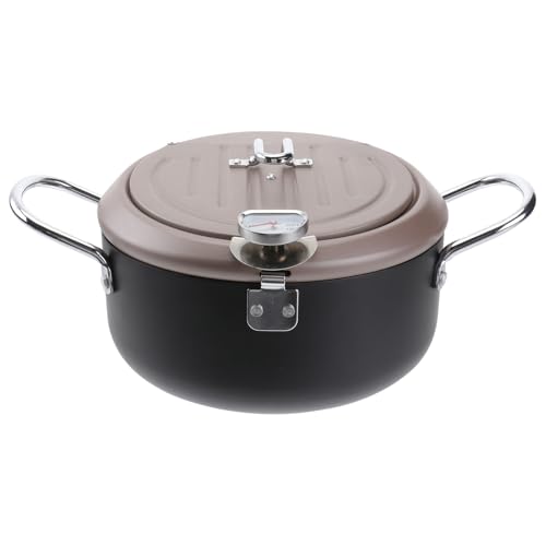 GLEAVI Japanese Style Frying Pot with Cover and Oil Filter Holder Tempura Fryer with Detachable Thermometer Nonstick Cooking Tools for Easy Cleanup Compatible with Gas