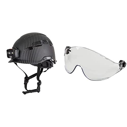 Klein Tools 60517 Safety Helmet, Vented Class C With Rechargeable Lamp And Chin Strap & Visorclr Hard Hat Visor, Clear, Fits Safety Helmets (Cat. Nos. 60145, 60146, 60147, 60149, 60150) #TOP13