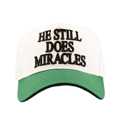 Two-Toned Embroidered He Still Does Miracles Baseball Cap 3D Lettering Dad Hat,Vintage,White/Green
