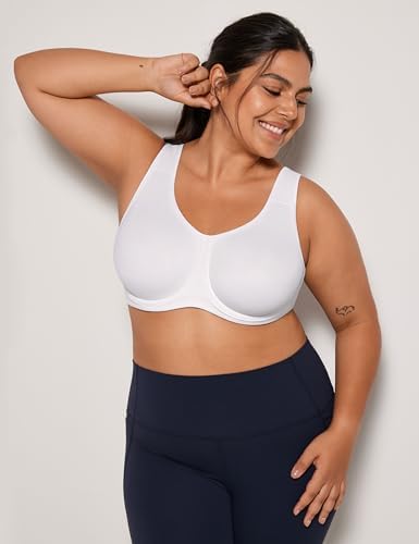 SYROKAN Women's Max Control Solid High Impact Plus Size Underwire Sports Bra for Large Breasts
