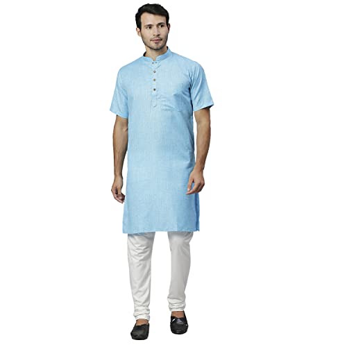 Image of Rajubhai Hargovindas Men's Pure Cotton Woven Design Half Sleeve Kurta