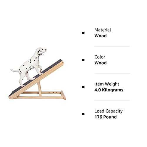 Tolead Wooden Adjustable Pet Ramp, Folding Portable Dog & Cat Ramp For Bed And Car, 4 Levels Height Adjustable Pet Ramp With Non-Slip Carpet Surface, Up To 176 Lbs/80Kg #TOP7