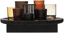 Bloomingville Bloomingville Embossed Glass and Metal Votive Holders with Paulownia Wood Tray, Set of 9, Multic