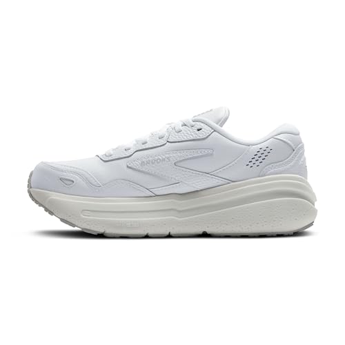 Brooks Men's Ghost Max Suede/Leather Neutral Running & Walking Shoe, Leather, White/White, 12