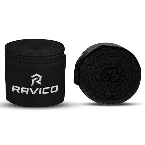 RAVICO Boxing Hand Wraps with Thumb Loop | Premium Cotton Hand Wraps for Boxing Muay Thai MMA Kickboxing Martial Arts Wraps for Men & Women 4 Meter 160 Inch (Pair)