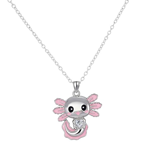 Mikovivi Axolotl Necklace Zinc Alloy Adorable Axolotl Crystal Pendant Necklace Fashionable Animal Jewelry Accessories for Birthday Christmas Graduation Gift (Style 1)