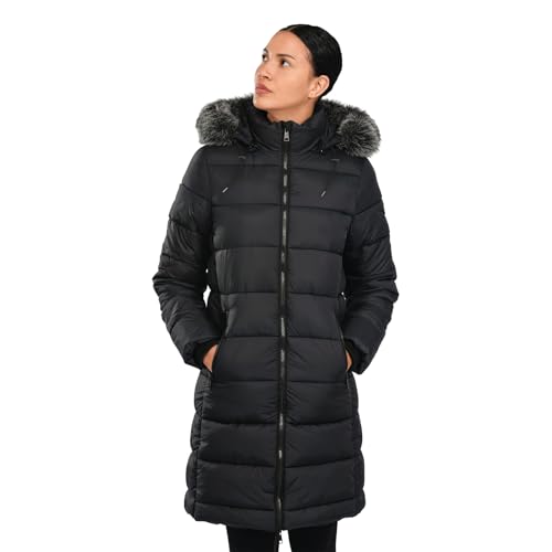 riemot Damen Winterjacke Lang Mit Kapuze Wintermantel Warm Winddicht Mantel Elegant Damen Steppmantel Reißverschlusstasche Winterjacke Lang Warmer Mantel für draußen...