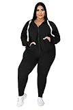 YeGine Womens Plus Size Two Piece Outfits Sweatsuits Casual Long Sleeve Set With Pockets Black 3XL