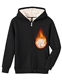 MoFiz Kids Fleece Jackets for Boys Girls Sherpa Lined Hoodie Jacket Zip up Hooded Sweatshirt Fall Winter Outerwear Coats Black Size 14-16