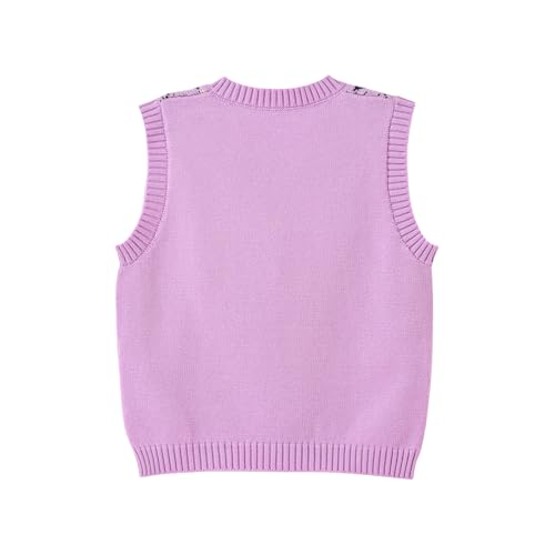 Image of Women's Sweater Vest,Y2K Sleeveless Pattern Preppy Style Knitted Crop Tank Top for Girl