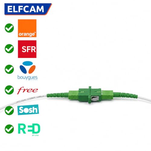 Elfcam ® - 10m kabel światłowodowy SC/APC do SC/APC Simplex Singlemode, dostarczany z adapterem światłowodowym/łącznikiem do przedłużania kabla światłowodowego FTTH, kabel światłowodowy biały (10M), 1 sztuka