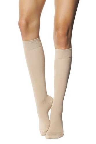 MILENA Medias Largas Mujer - Calcetines Mujer Transpirables y Cómodos Para Deportes - Medias Elásticas Sin Presión Para Primavera y Verano, Beige EUR (37-41)