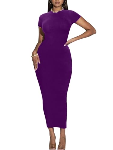 Image of Women's Long Bodycon Dresses Leopard Print Casual Maxi Club Party Tight Dress Short Sleeve