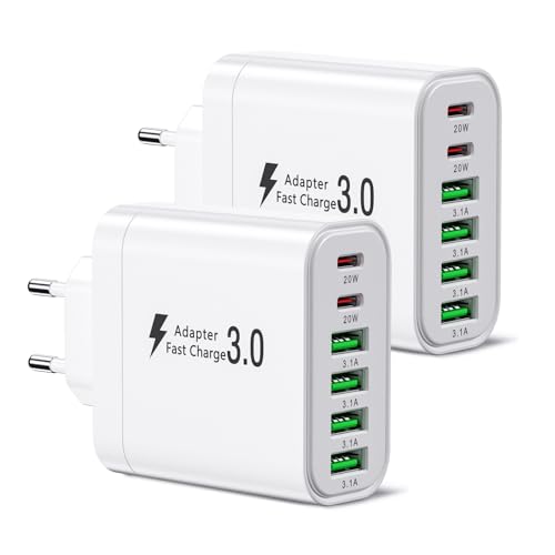 Caricabatterie 6 in 1: il caricabatterie a 6 porte ha due 2 porte USB-C e quattro 4 porte USB-A. Consenti agli utenti di caricare contemporaneamente telefoni, tablet, fotocamere, power bank e cuffie per ridurre al minimo i tempi di attesa. Inoltre, consente di risparmiare molto spazio invece di occupare sei prese. È la migliore alternativa al caricatore USB originale.