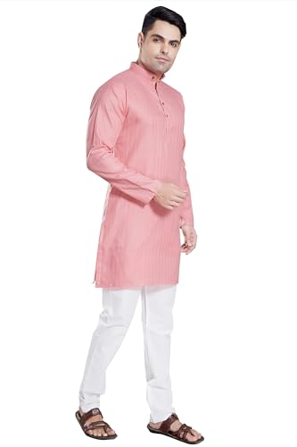 Image of DIVISIVE Men's Self Zari Line Cotton Blend Slim Fit Kurta Pyjama Set