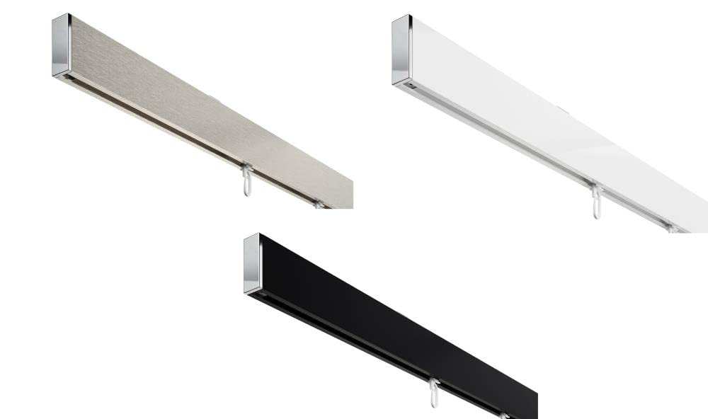 DécoProfi Gardinenstange Innenlauf 1-läufig Set rechteckig Above Schwarz/Verchromt I Länge: 480cm Aluminium für Deckenmontage I Als Gardinenschiene & Vorhangstange geeignet