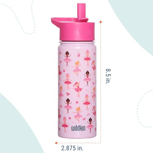Wildkin Kids 18oz Stainless Steel Water Bottle – BPA-Free, Leakproof, Insulated, Easy-Clean - Ballerina