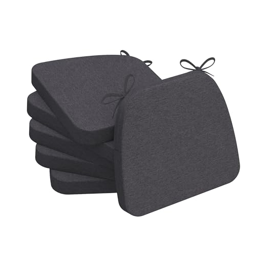 Image of AAAAAcessories D-Shaped Chair Cushions, 2 inch Thick Dining Chair Pads with Ties and Removable, Machine-Washable Cover, 17 inch x 16 inch, Set of 6, Dark Grey