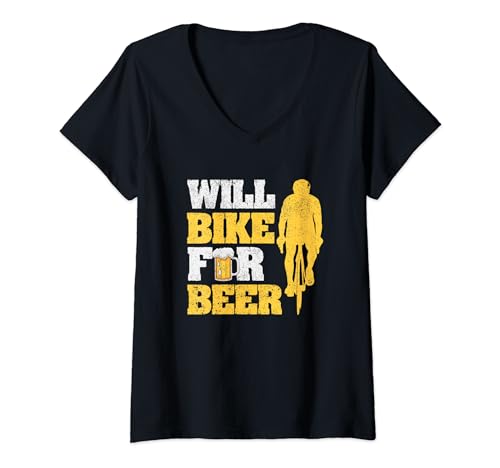 Donna Will Bike For Beer Lover Ciclismo Strada Bike Divertente Ciclista Maglietta con Collo a V