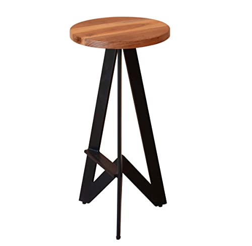 THE SECRET HOME Taburete de Madera Maciza y Metal - Asiento con Patas Color Negro - Ideal para Cocina, Terraza o Jardín - Modelo 2 - Alto 72 cm x Diámetro 35 cm
