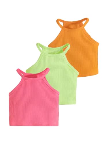 SOLY HUX Toddler Girl's Rib Knit Tank Tops 3 Piece Camisole Undershirts Sleeveless Halter Crop Top