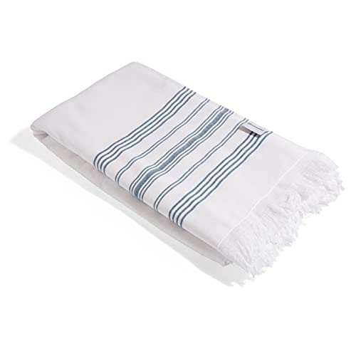 InfuseZen Terry Cloth Lined Turkish Towel - 100% Cotton - Hammam Fouta Towel Lightweight Pool, Gym, Travel Towel - Thin & Absorbent Peshtemal with Terry Back - Beach Bath Towels (Navy)