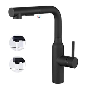 CREA Einhebelmischer Küchenarmatur Armatur Wasserhahn Küche mit Brause 2 Strahlen ausziehbar, Spültischarmatur Spülenarmatur Küche mit Magnet, aus Edelstahl, Matte Schwarz