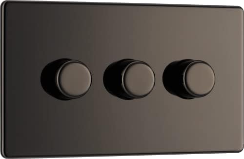 BG Electrical Screwless Flat Plate Triple Dimmer Light Switch, Black Nickel, 2-Way, 400 Watts