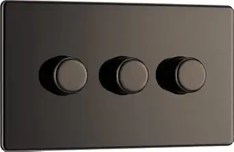 BG Electrical Screwless Flat Plate Triple Dimmer Intelligent Light Switch, Black Nickel, 2-Way