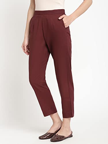 Image of Women's White Cotton Straight Fit Trouser | Ankle Length Casual Pants for Women | Mid Rise Comfortable Stretchable Bottom Wear with Pocket
