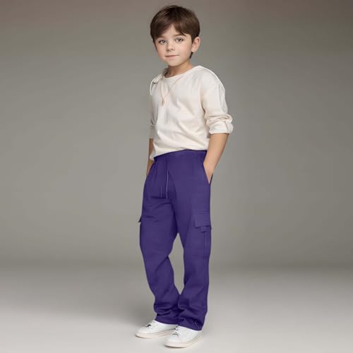 Boys Cargo Sweatpants Open Bottom Elastic Waist Baggy Joggers Casual Pants with Pockets for Hiking Athletic Workout 3-14Years2