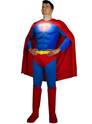 Funidelia | Disfraz de Superman Lights On! para hombre Superhéroes, DC Comics, Justice League   Disfraz para adultos y divertidos accesorios para Fiestas, Carnaval y Halloween   Talla XL   Azul