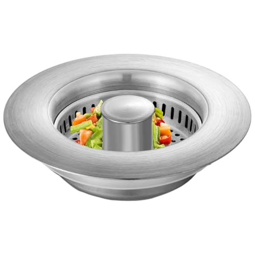 Tendedero de desagüe del fregadero, filtro de acero inoxidable | Cesta de flujo rápido con diseño emergente, tapón resistente a los zócalos para desagüe del fregadero de 3,5 pulgadas, inserto de