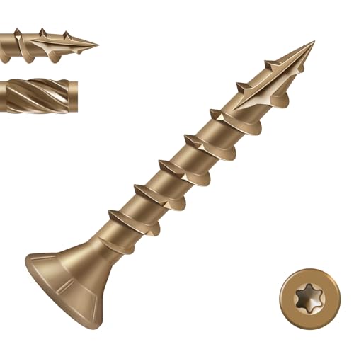#8 Deck Screws 1 Inch Exterior Decking Wood Screws Heavy-Duty Outdoor Torx Drive Head,Bronze Rust Resistant Epoxy Coated for Timber,Fence,T25 Star Bit (2.5Ib,535Pcs)